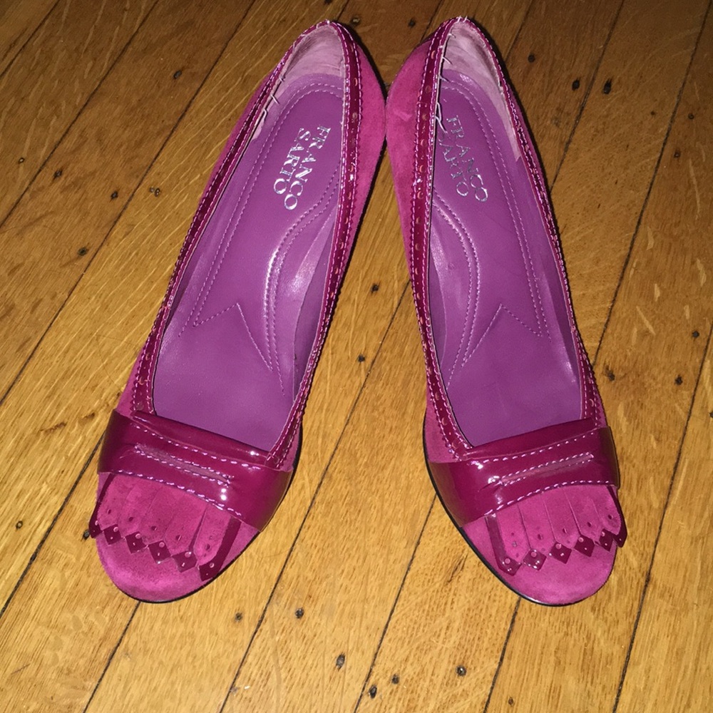 Comfy Franco Sarto Heels with Fun Front Detail